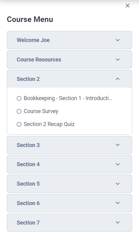 Cenit College Learning Platform – Navigation Cenit College Learning Platform screenshot of the side navigation menu